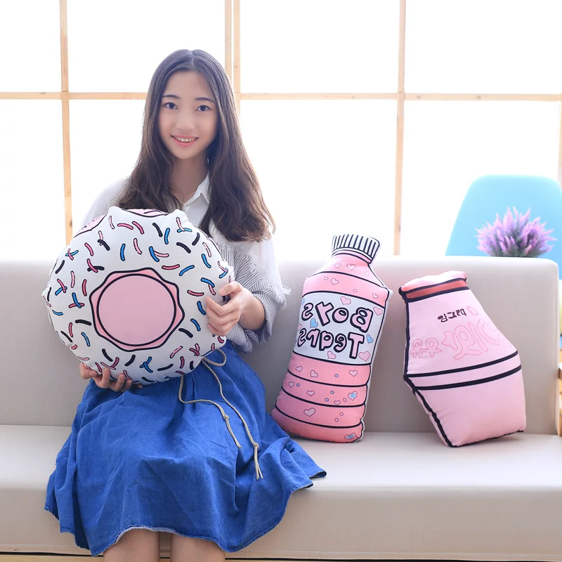 1pc Cute Pink Donut Bottle Shape Plush Pillow Stuffed Soft Down Cotton Cushion Sofa Decoration Toy Simulation Doll Gift for Kids | Игрушки и
