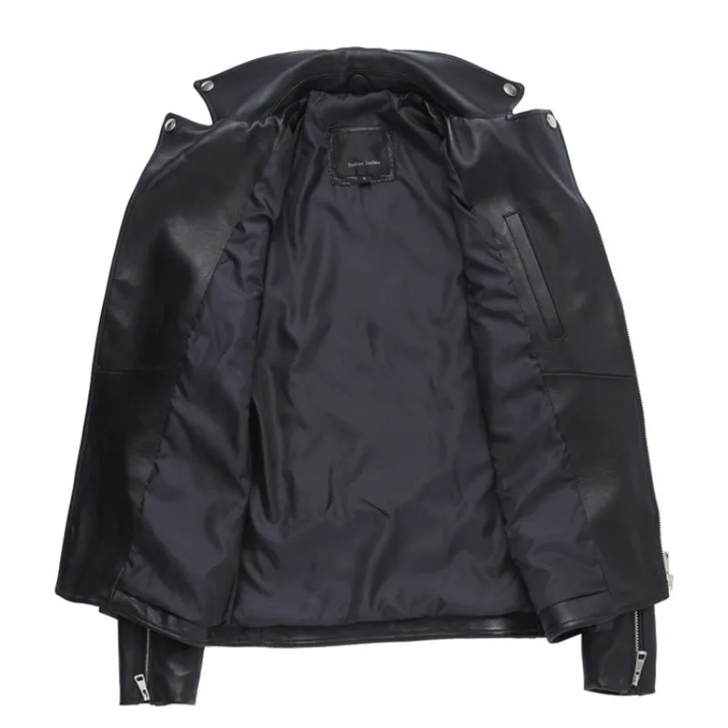 2018 Sheepskin Motorcycle Genuine Leather Jacket Mens Plus Size S-4XL Lapel Moto Biker Jacket Zipper Black Short Leather Coats 2018 Sheepskin Motorcycle Genuine Leather Jacket Mens Plus Size S-4XL Lapel Moto Biker Jacket Zipper Black Short Leather Coats