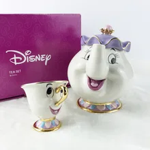 1 TOPF + 1 TASSEN Cartoon Schönheit Und Das Biest Mrs Potts Chip Kaffee Tee-Set Topf Tasse Becher Porzellan 18 Karat vergoldete Keramik geschenk