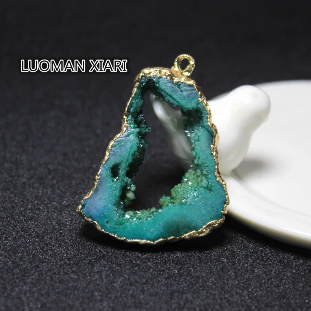 

1 PCS Wholesale Natural Unique Drusy Crystal Green Color Irregular Geode Stone Pendant DIY Necklace Earrings For Jewelry Making