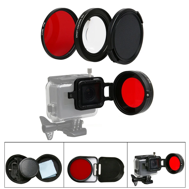 Go pro HERO 5 58 мм 16x макрообъектив + УФ красный фильтр крышка объектива для GoPro hero Hero Black
