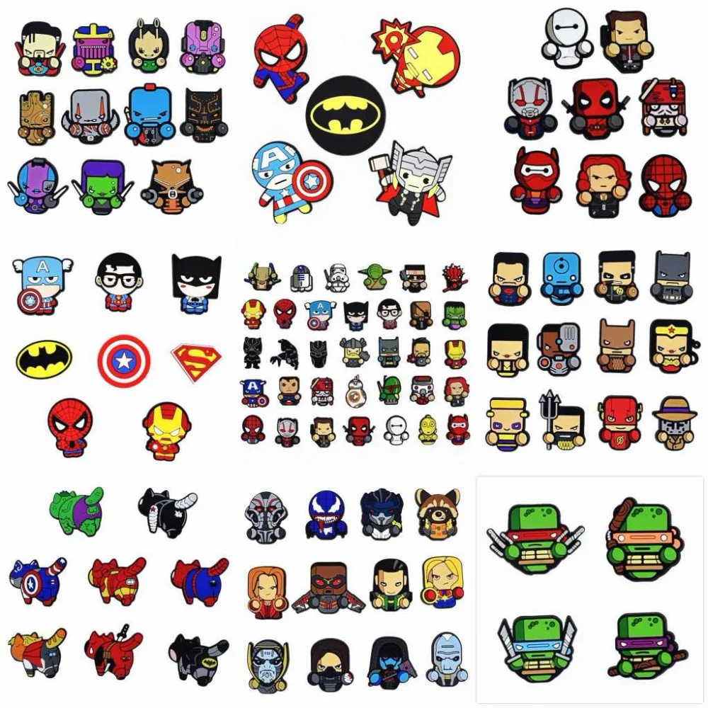 

50PCS Anime The Marvel of Avengers PVC Flatback Accessories DIY Gadgets Fit Bracelets Shoe Charms Badge Phone Case 100 styles