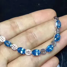 Природный Голубой топаз браслет с драгоценными камнями браслет из натурального драгоценного камня 925 серебряный браслет ретро Элегантные монеты Круглые Женские Девушки подарок ювелирные изделия