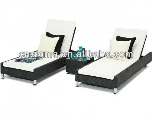 

Hot Sale Black Rattan All Weather Outdoor Garden Sun Lounger Set