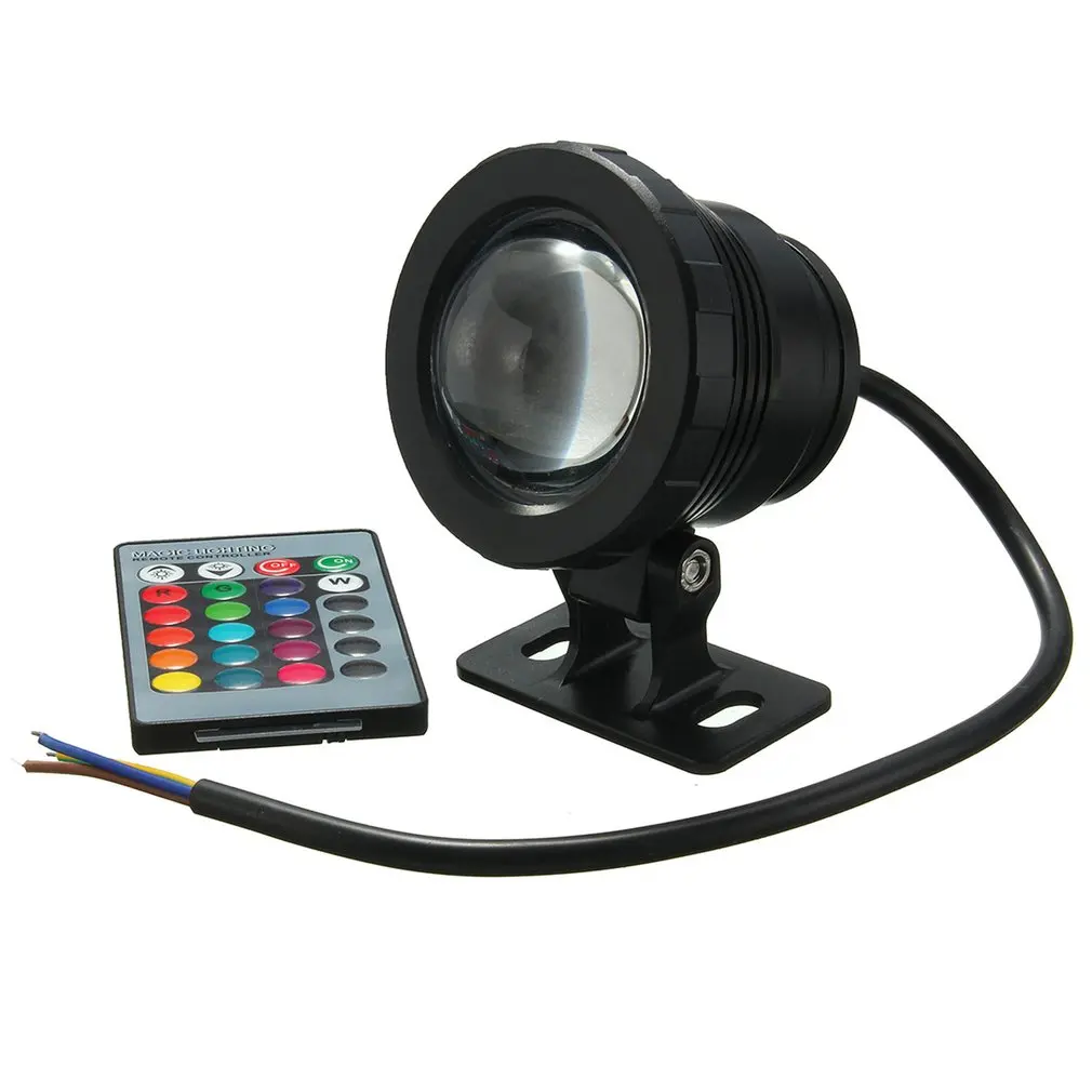 IP68 10W RGB LED Light Garden Fountain Pool Pond Spotlight Waterproof Underwater Lamp with Remote Control Black/Silver floodlight spotlight