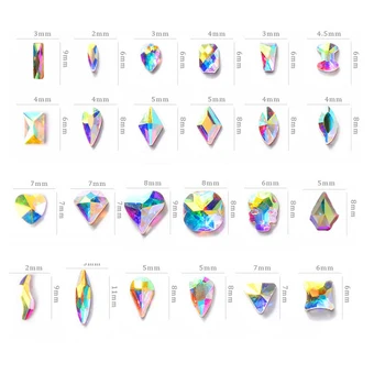 

20pcs Glass Nail Art Rhinestones AB-Colors Flat-back Crystal Strass 3D Charm 24 Shapes 3-10mm Raindrop Clear AB Rhinestones,H565