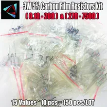 75 шт. 3 Вт Углеродные пленочные резисторы 0,1 Ом~ 20 Ом или 27 Ом~ 750 Ом 5% Ассорти набор сопротивления 15 значений* 5 шт. металлооксидная пленка