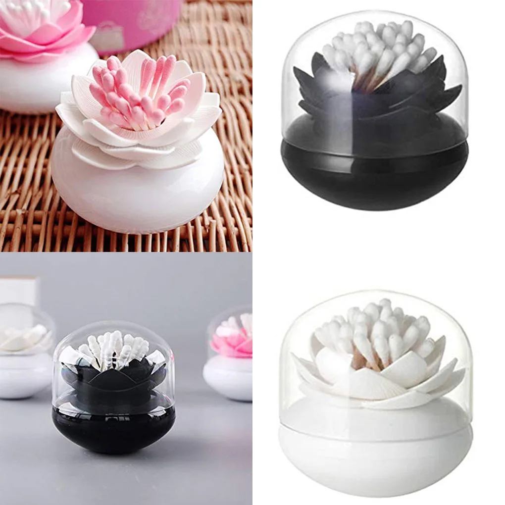 

Creative Lotus Exquisite Plastic Flower Cotton Bud Holder Box Toothpick Swab Container No Lid Case Organizer