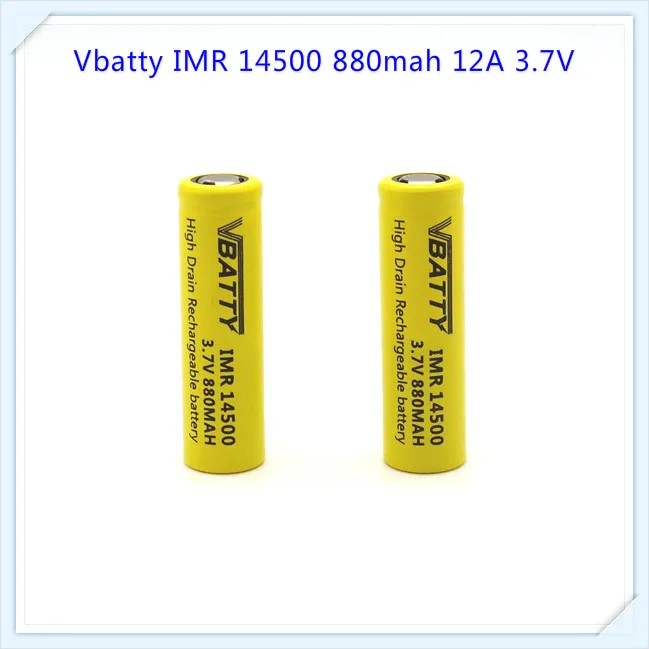 

Vbatty IMR 14500 880mah 12A 3.7V rechargeable Li-mn battery with flat top(1 pc)