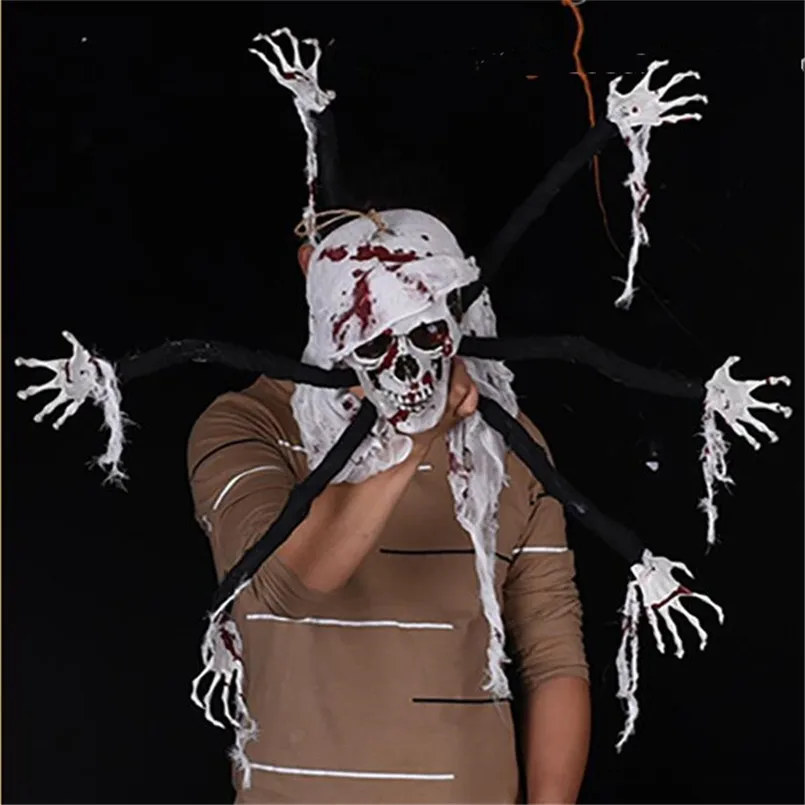 

Halloween Decoration Horror Props Ghost Head with Six Skull Hand Festival Party Skeleton Decor Supplies Electric Hanuted Dolls