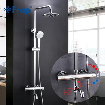 

Frap Shower System bathroom thermostat faucet tap waterfall wall mount thermostatic shower mixer with shower faucets GLD1193-F