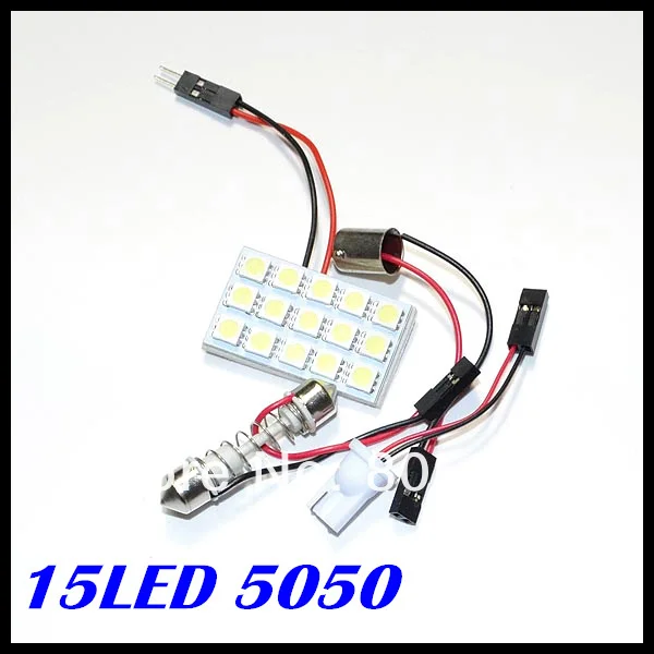 100 шт./лот 15 SMD 5050 LED автомобилей Панель света Интерьер номеров Купол лампа с 3 Адаптеры для сим-карт