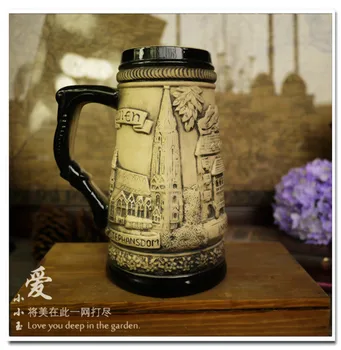 

2016 New Arrival Ceramic German Beer Mug Austria Innsbruck Hand Painted Mugs Embossed Pattern Coffee Cup 16*20cm