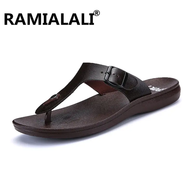 Мужские кожаные шлепанцы ramialали пляжные слиперы повседневная обувь для лета