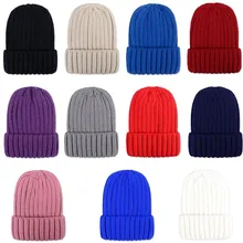 Шапка для отдыха, Женская осенне-зимняя мода, новинка, Классические Полосатые однотонные вязаные теплые женские шапки Скалли, Beanies 7Z AA718