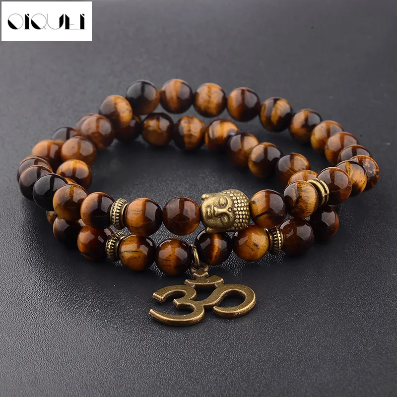 

OIQUEI 2018 New Charm Strand Bracelets For Women Men Moda Tiger Eye Beads Buddha Beaded Bracelets Pulseras Homme Jewelry Gift
