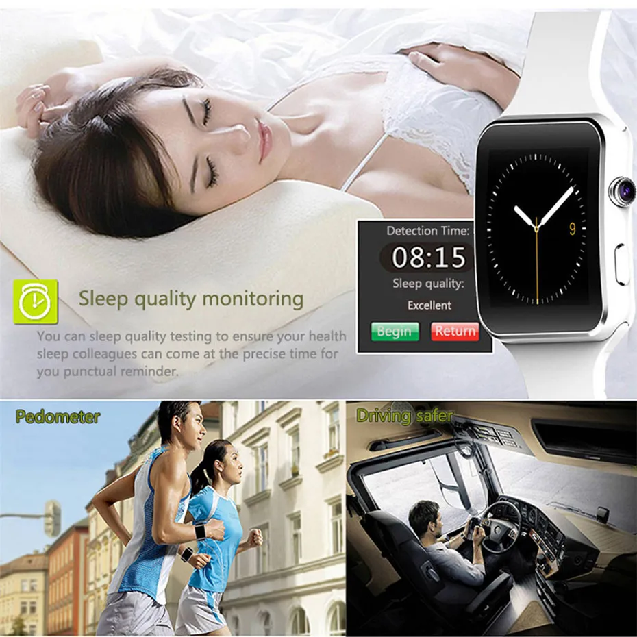 Bluetooth Smart Watch  Electronics Pedometer Wearable Devices Health Fitness Sport Watches For iOS Android Phone With Camera TF SIM Card slot X6  Support Facebook Whatsapp Xiaomi Samsung  (2)