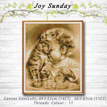 

Overturned cup Cats and children painting dmc 14CT 11CT counted cross stitch kits embroidery sets Needlework Sets Home decor