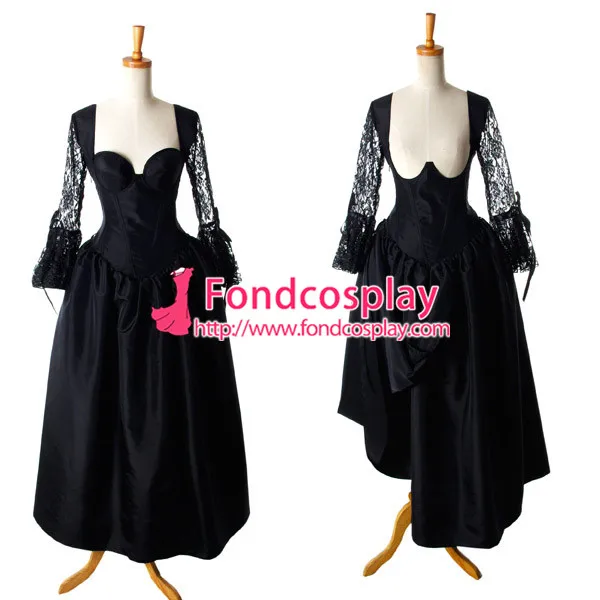 

Sexy Gothic Lolita O Dress The Story Of O With Bra Black Satin Maid Dress Cosplay Costume Custom-made[G920]