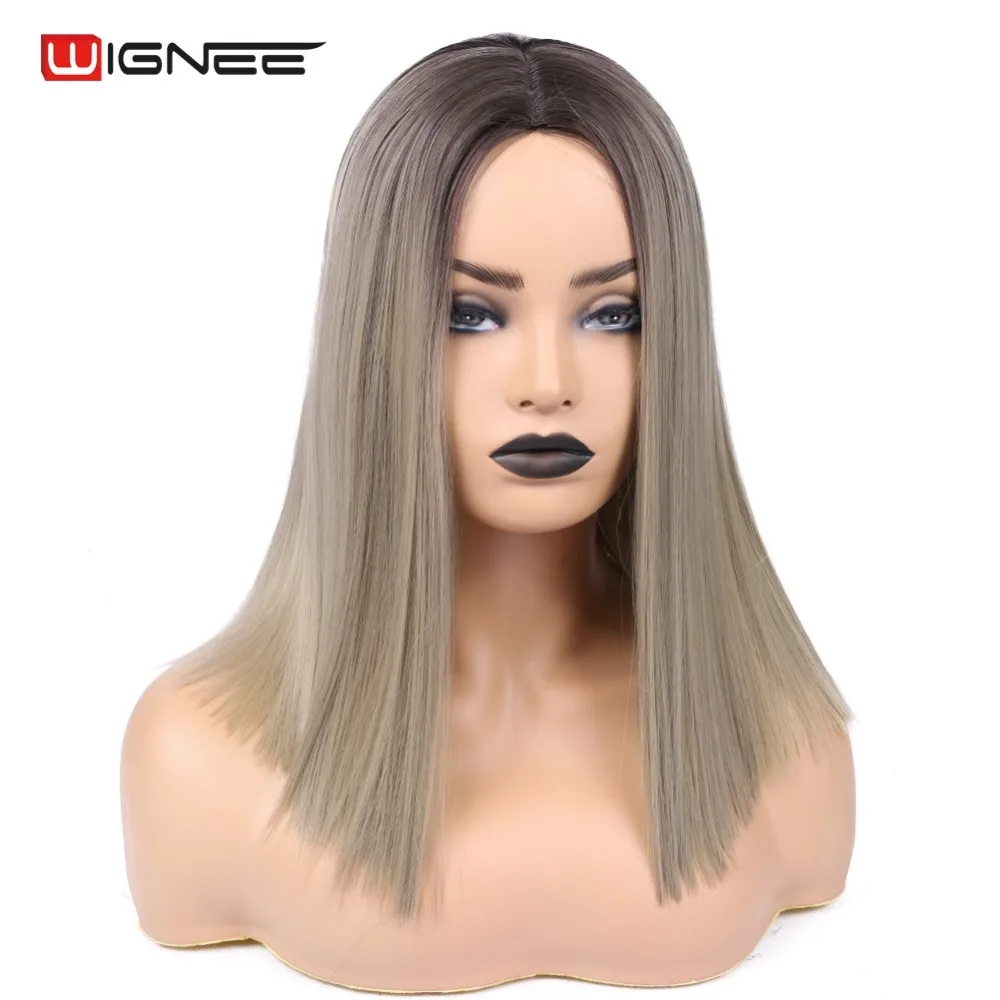 

Wignee Short Straight Hair Wig Ash Blonde Synthetic Wigs for Women Middle Part High Density Machine Wigs Glueless Cosplay Hair