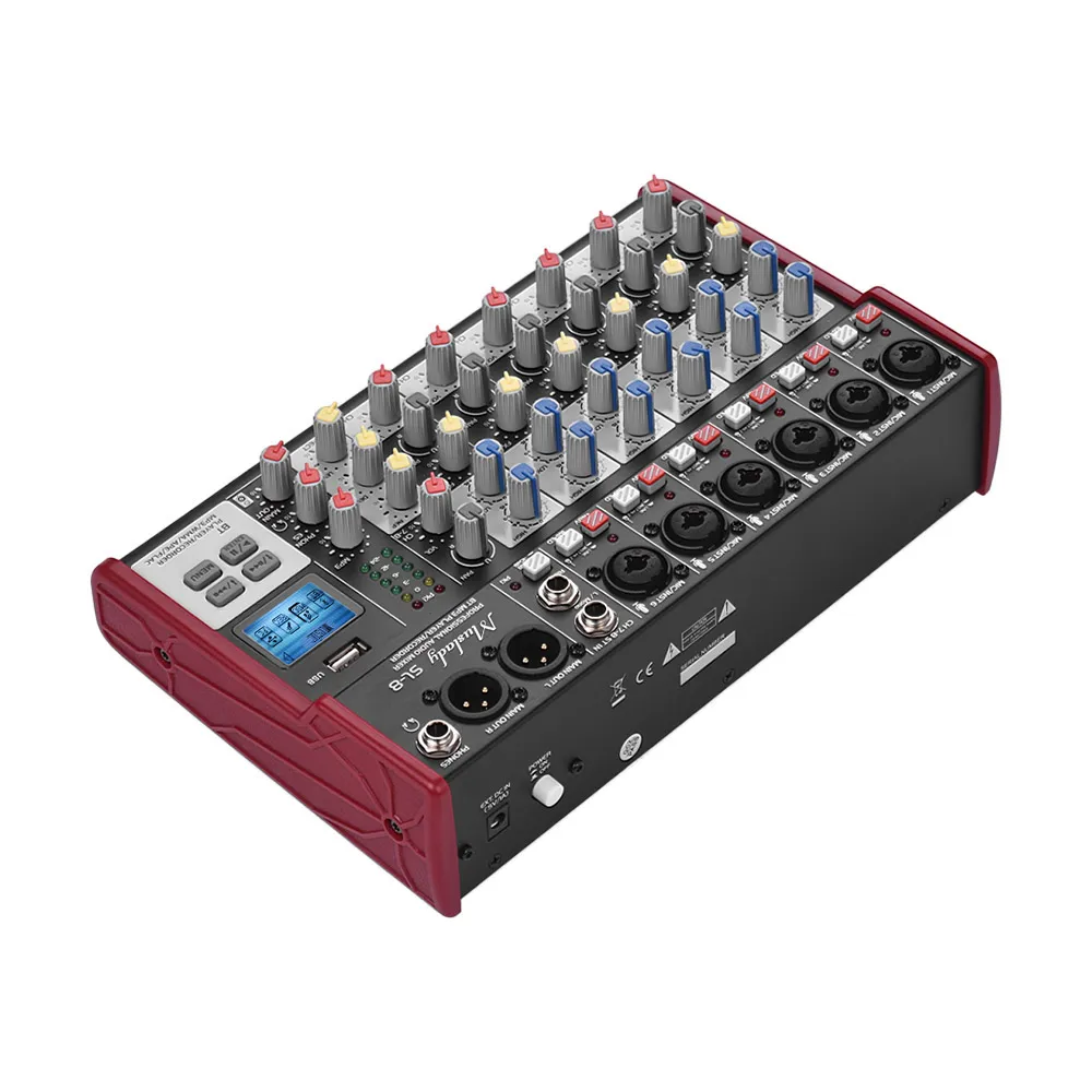 Muslady SL-8 Портативный 8-канальный смешивания консольный микшер 2-полосным эквалайзером встроенный 48V Phantom Мощность поддерживает подключения BT USB MP3 плеер