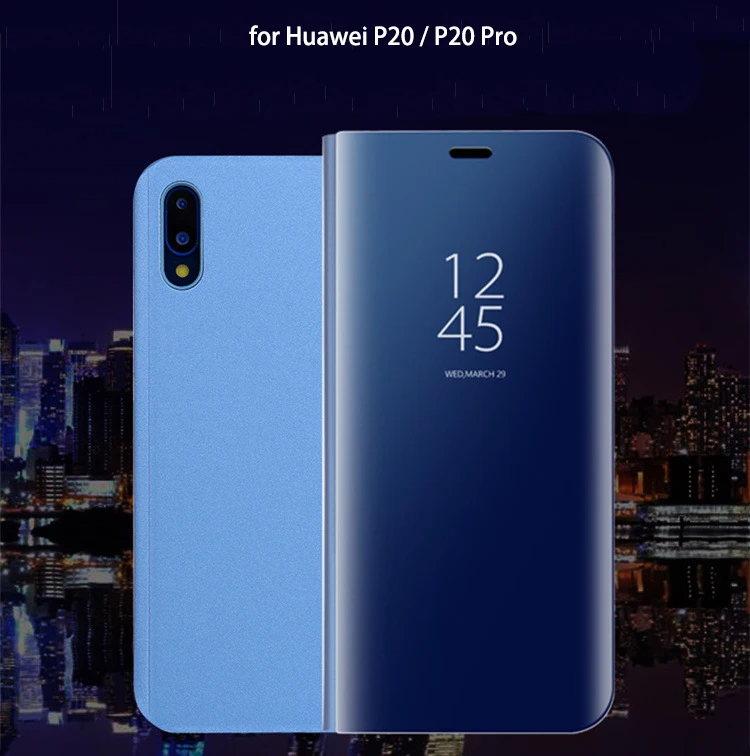 Прозрачный зеркальный кожаный чехол-книжка с подставкой для Huawei P20 Pro | Мобильные