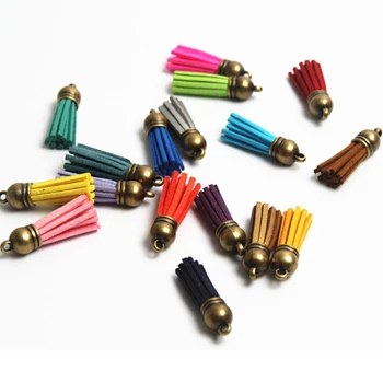 

10pcs 38mm Vintage Bronze Cap Leather Tassel for Keychain Cellphone Strap Jewelry Fiber Fringe Suede Tassel DIY Pendant Findings