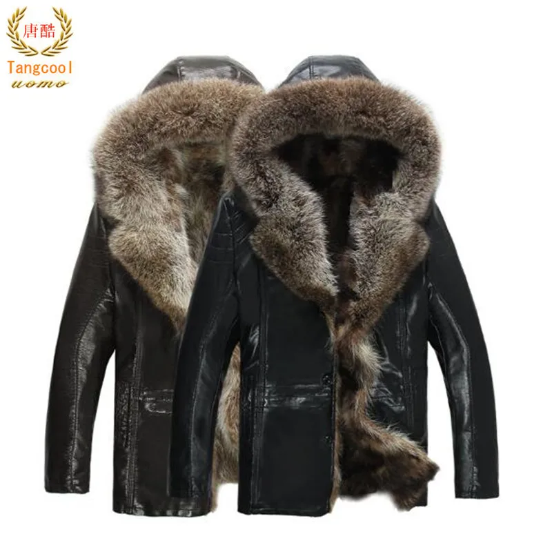 

Size 3XL 4XL 5XL Mens Genuine Leather Jackets Real Raccoon Fur Coats Shearling Winter Parkas Snow Clothes Warm Thicking