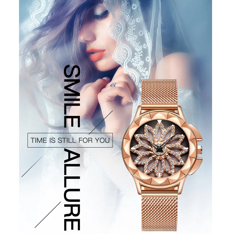Rose Gold Watch Women Crystal Flower Luxury Quartz Wristwatch Gift For Women Fashion Dress Ladies Watch With Rhinestone 2020