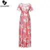 Chivry – robe de maternité à imprimé Floral pour femmes, tenue longue à manches courtes, col en v, Maxi, pour femmes enceintes, été, vêtements décontractés ► Photo 2/5