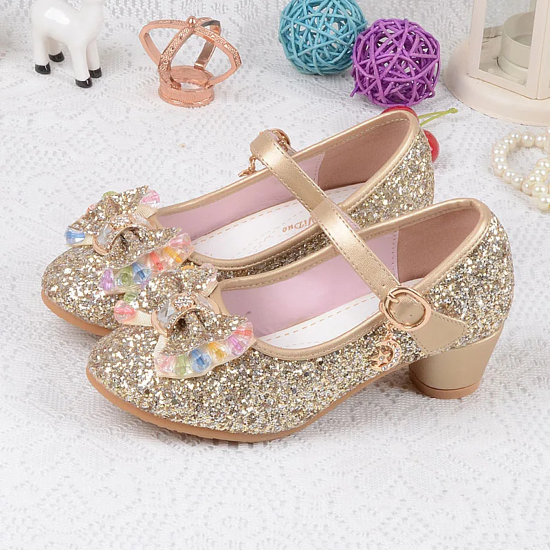 online 2017 Crianças Sandálias Meninas Princesa Sapatos Meninas Sapatos de Dança de Casamento Sapatos de Salto alto Vestido de Festa Para Meninas Rosa Azul Ouro prata