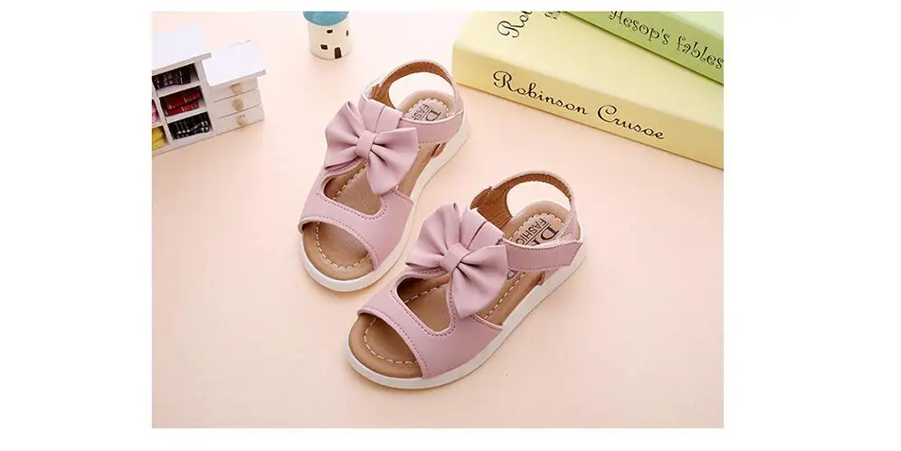 YWPENGCAI/Летняя обувь для маленьких девочек; Размеры 22-37; сандалии для девочек с вырезами и милым бантом;#7KU0137