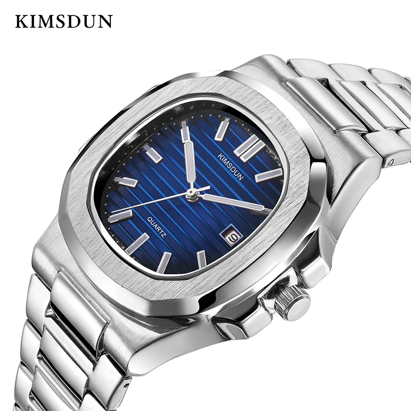 

KIMSDUN Luxury Brand Men's Stainless Steel Quartz Analog Date Wrist Watch Nautiluses Geneva Calendar Wristwatch