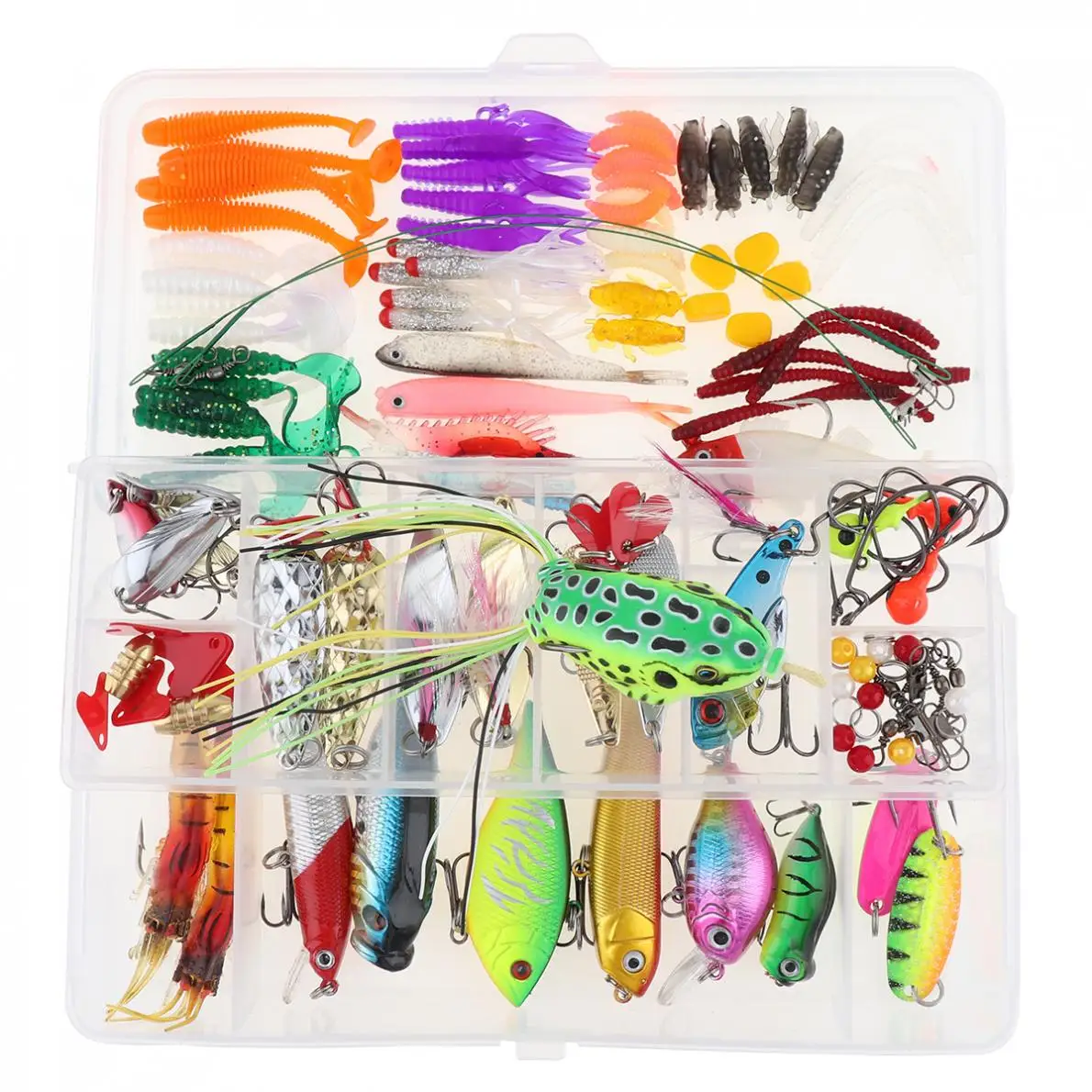 

140pcs/set Fishing Lure Kit Mixed Hard Lure Soft Baits Minnow Crank Popper VIB Sequins Wobbler Frog Bait with Fishing Tackle Box