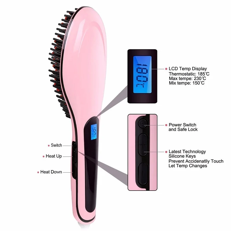 Professional Hair Straightener Brushes Beard Straightener Comb Fast Heat Salon Negative Ion Hair Styling Tool Hairdressing Comb