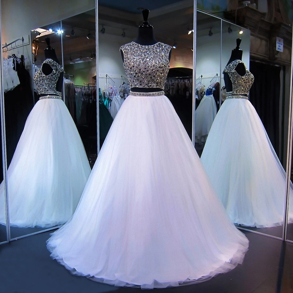 Long Sparkly Prom Dresses 2020 Scoop Heavy Beaded Crystals Top