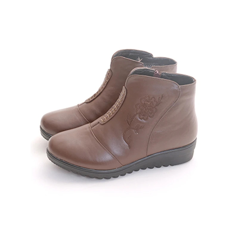 

HISDERN Winter Women Boots Side Zipper Ankle Booties Woman Genuine Leather Brown Shoes Vintage Round Toe Fur Long Shoe 5116