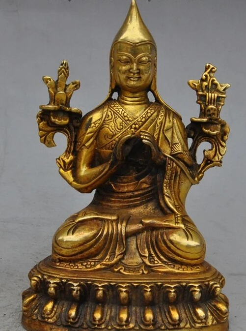 

707++6" tibetan buddhism fane joss bronze gilt Zongkapa Tsongkhapa Buddha god statue