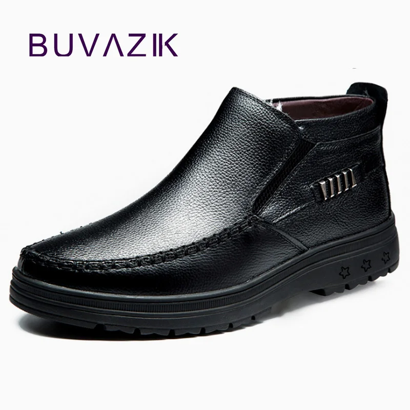 

BUVAZIK Winter Boots Men Genuine Leather Boots Ankle Winter Warm and Velvet Cotton Shoes Men Work Boots Men Snow Boots Zapatos