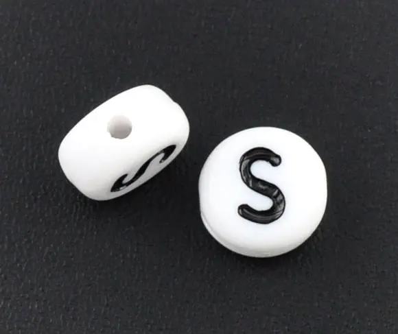 

DoreenBeads Acrylic Spacer Beads Flat Round White Letter Pattern About 7mm( 2/8") Dia, Hole: Approx 1mm, 60 PCs new