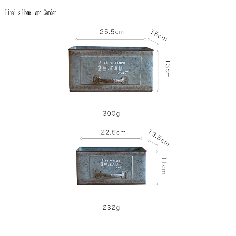 Винтаж потертый шик прямоугольник оцинкованный цинк ящик кашпо коробка