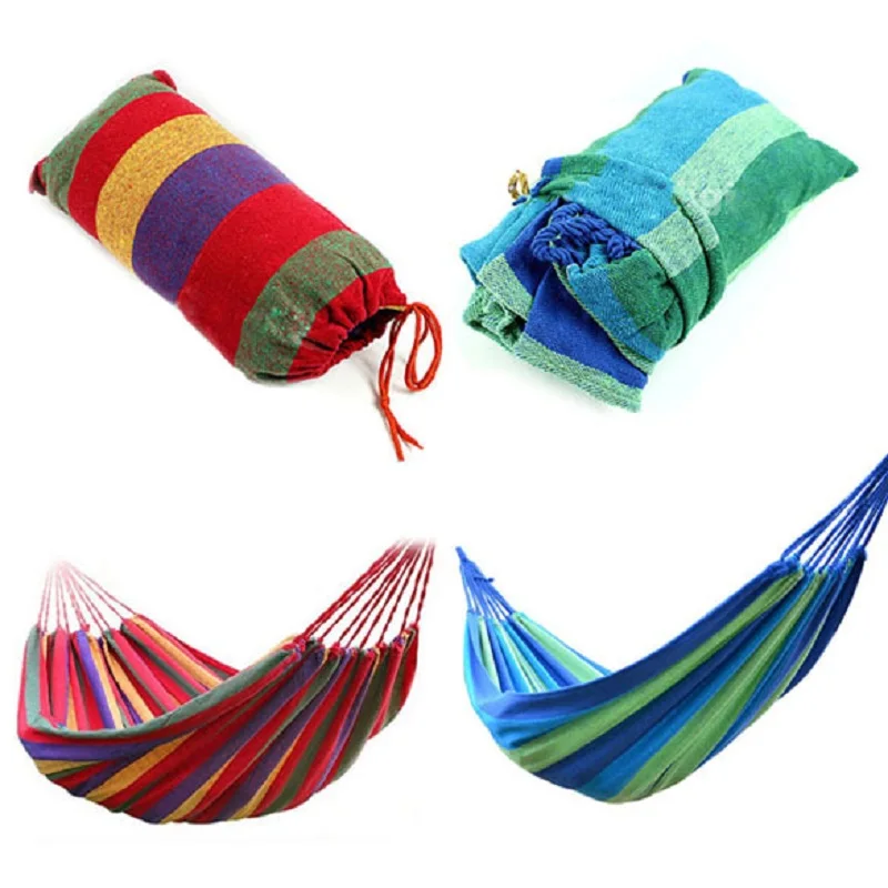 

Portable Hammock Outdoor Hammock Garden Sports Home Travel Camping Swing Canvas Stripe Hang Bed Hammock Red/Blue 190 x 80cm