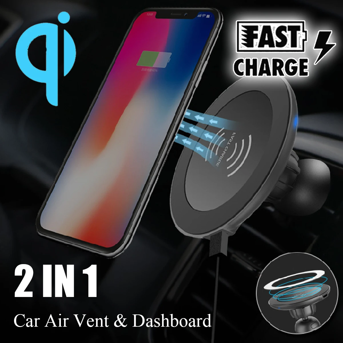 Qi Wireless Car Charger Holder Mounted For iPhone X 8 XS Max XR Qi Standard 3.0 Magnetic Wireless Car Charger for Samsung S8 S9