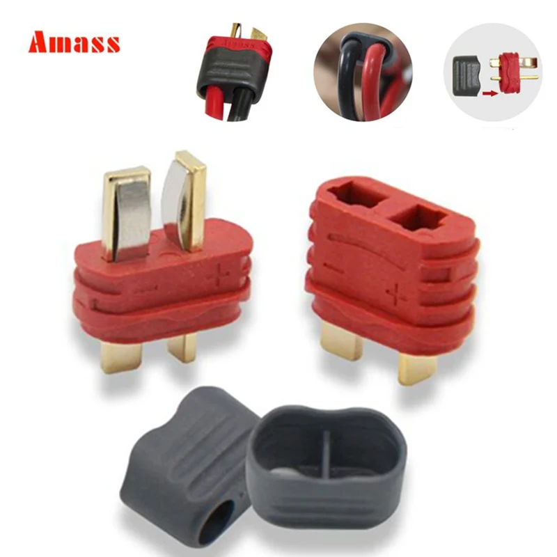 

10pairs Amass T plug Deans connector Male Female 40A High Current new slip sheathed for Multirotor Fixed-wing Model Aircraft