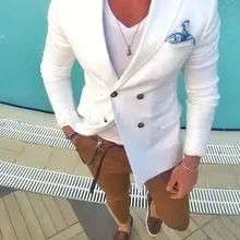 Новейший дизайн пальто Белый двубортный мужской костюм Повседневный Блейзер облегающий смокинг только на заказ пиджак стиль Masculino
