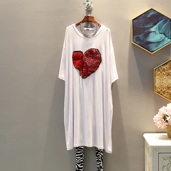 

2019 summer new Korean temperament trend fashion loose large size embroidery love patch long dress