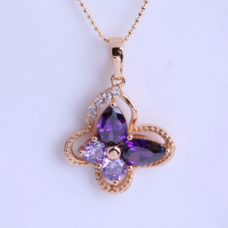 

Love Monologue Charming Purple Crystal & Cubic Zirconia Butterfly Necklace Pendants for Wedding X0473 Free Jewelry Bag
