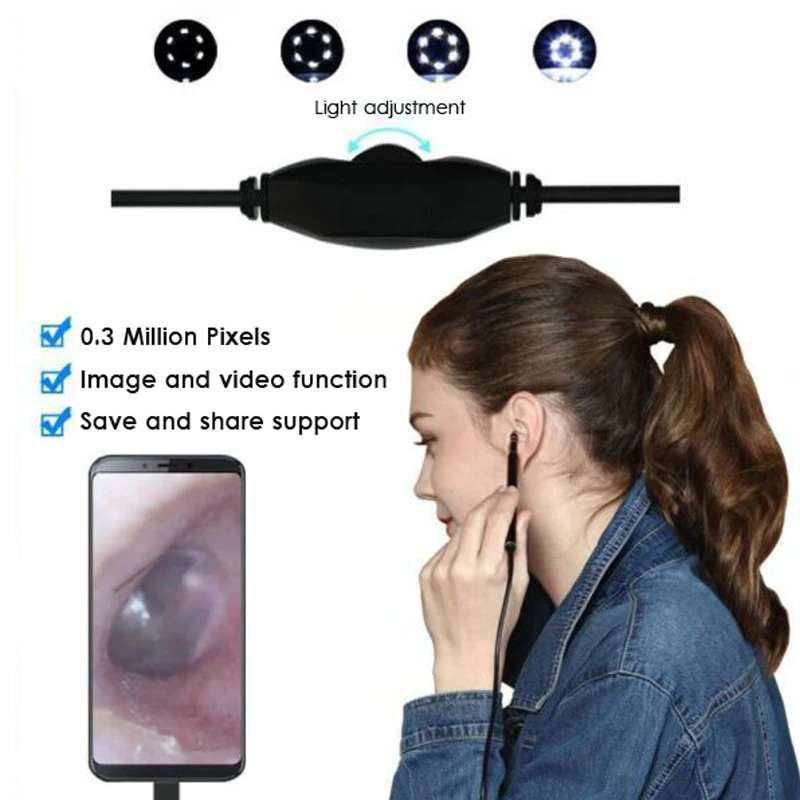 Черный USB HD визуальный ушной чистящий эндоскоп ложка 5,5 мм мини-камера бороскоп android ПК ушной палочки инструмент медицинский отоскоп