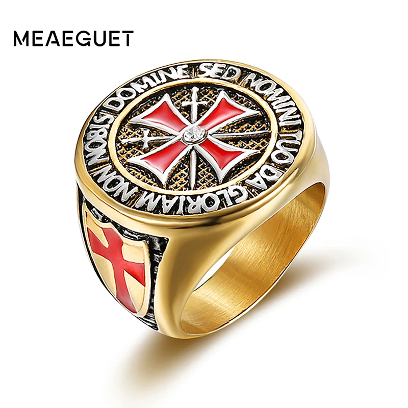 Meaeguet Vintage Stainless Steel Iron Knights Templar Ring For Men Red ...