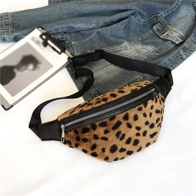 Women Chest Bag Fashion Leopard Print Waist Pack Shoulder Bags Girl Leopard Zipper Plush Messenger Chest Bag Waist Handbags